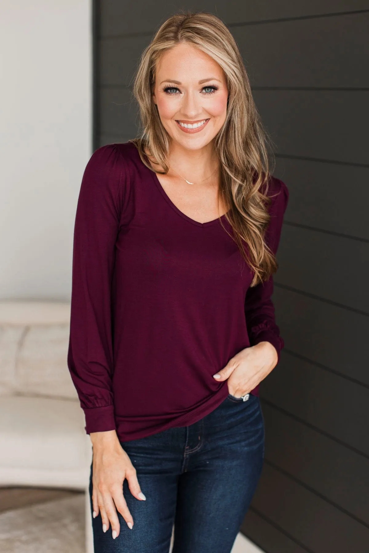 Burgundy Knit Top with Fresh Perspective