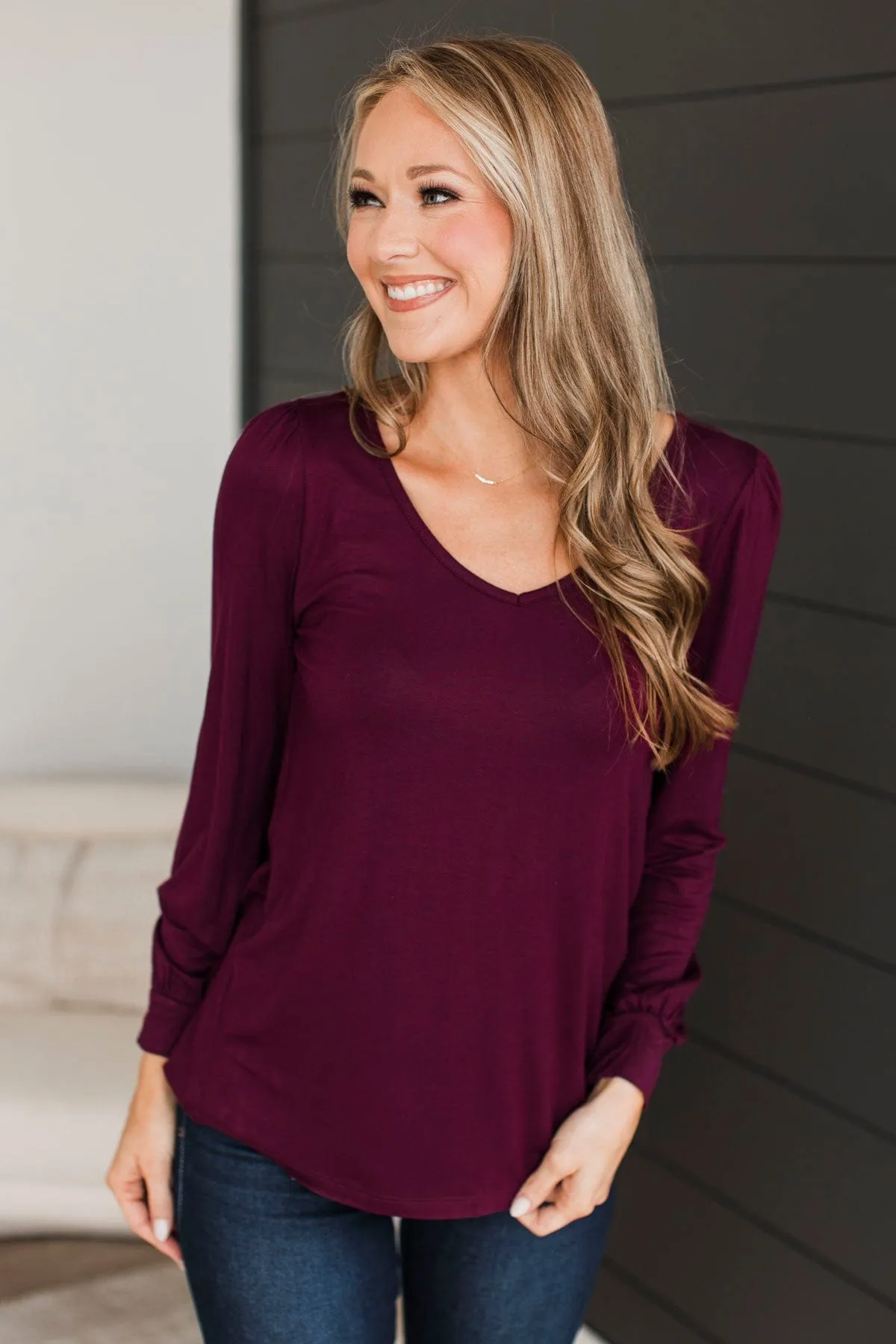 Burgundy Knit Top with Fresh Perspective