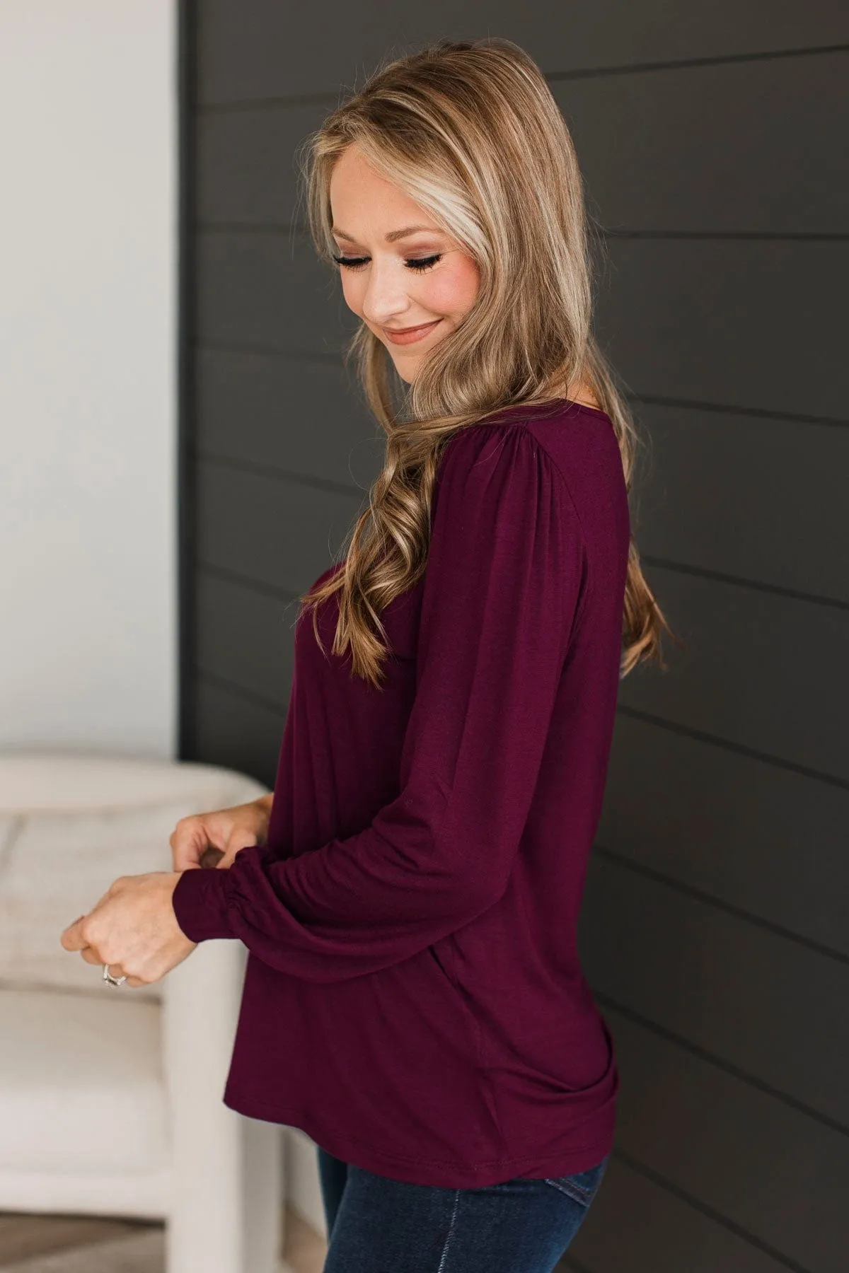 Burgundy Knit Top with Fresh Perspective