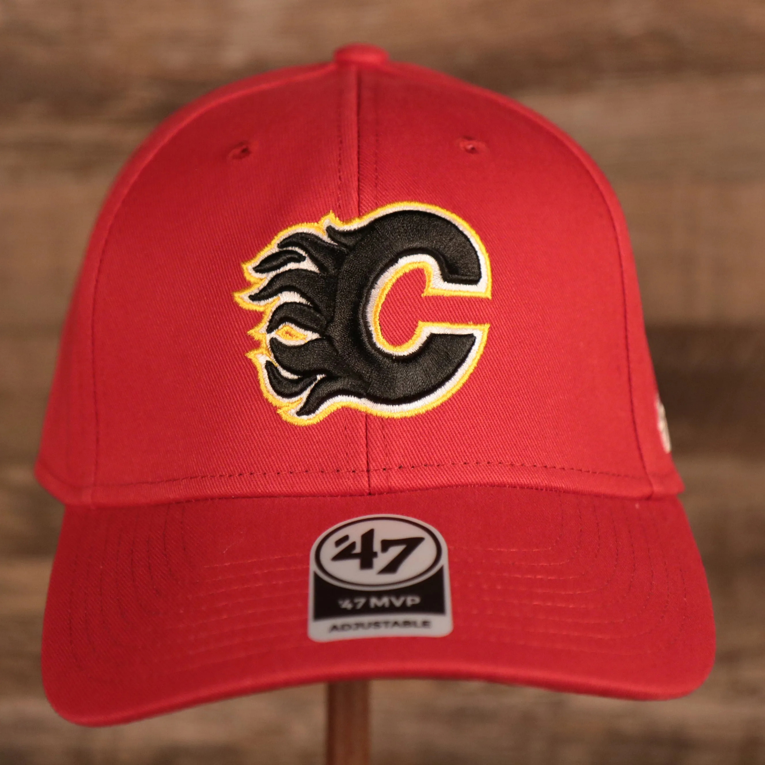 Calgary Flames Black Fire C Patch Front Dad Hat Red OSFM - 47 Brand MVP