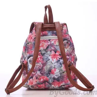 Canvas Backpack with Floral Design for School and College - Leisure Rose