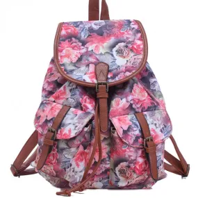 Canvas Backpack with Floral Design for School and College - Leisure Rose