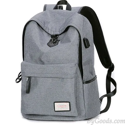 Canvas Gray Camping Bag with USB Interface and Large Capacity for School Backpacks.