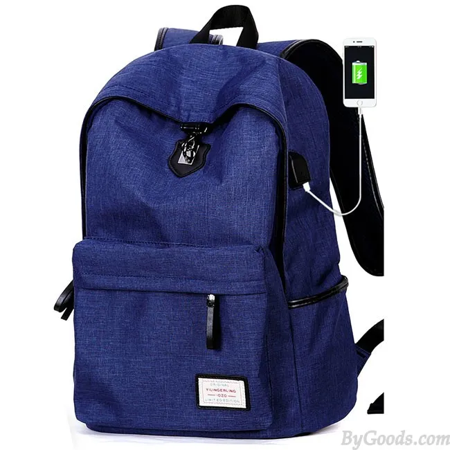 Canvas Gray Camping Bag with USB Interface and Large Capacity for School Backpacks.