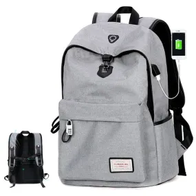 Canvas Gray Camping Bag with USB Interface and Large Capacity for School Backpacks.