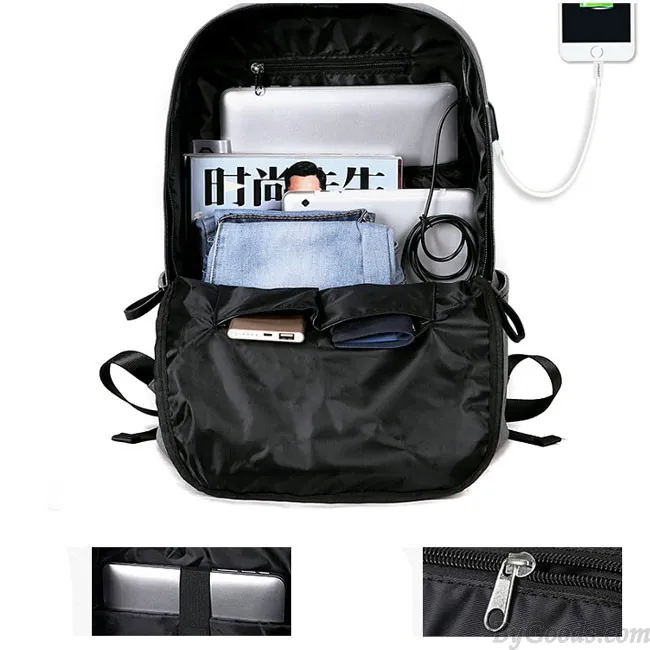 Canvas Gray Camping Bag with USB Interface and Large Capacity for School Backpacks.