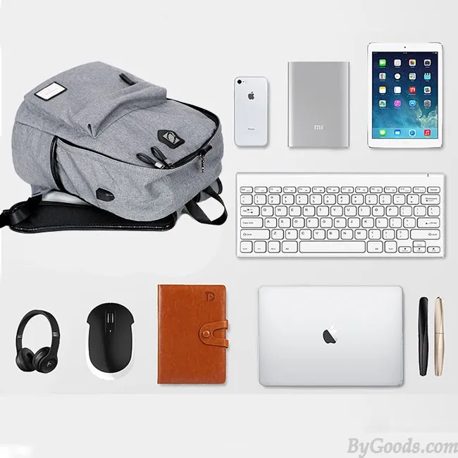 Canvas Gray Camping Bag with USB Interface and Large Capacity for School Backpacks.