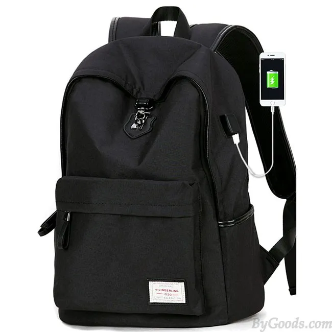 Canvas Gray Camping Bag with USB Interface and Large Capacity for School Backpacks.