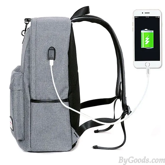 Canvas Gray Camping Bag with USB Interface and Large Capacity for School Backpacks.