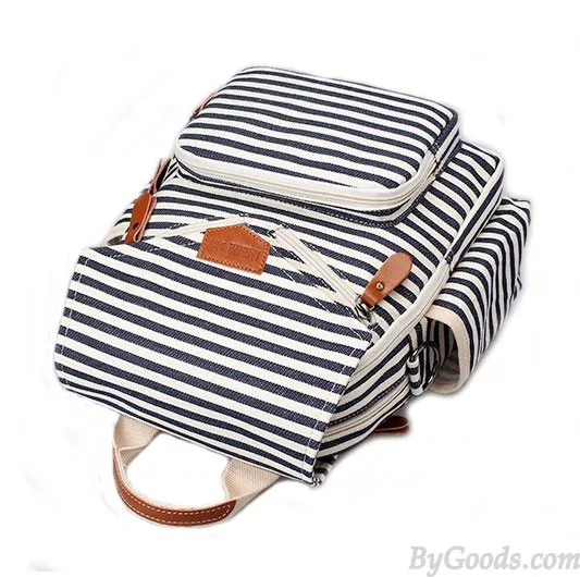 Canvas Striped Navy Shoulder Bag Backpack with Multi-function