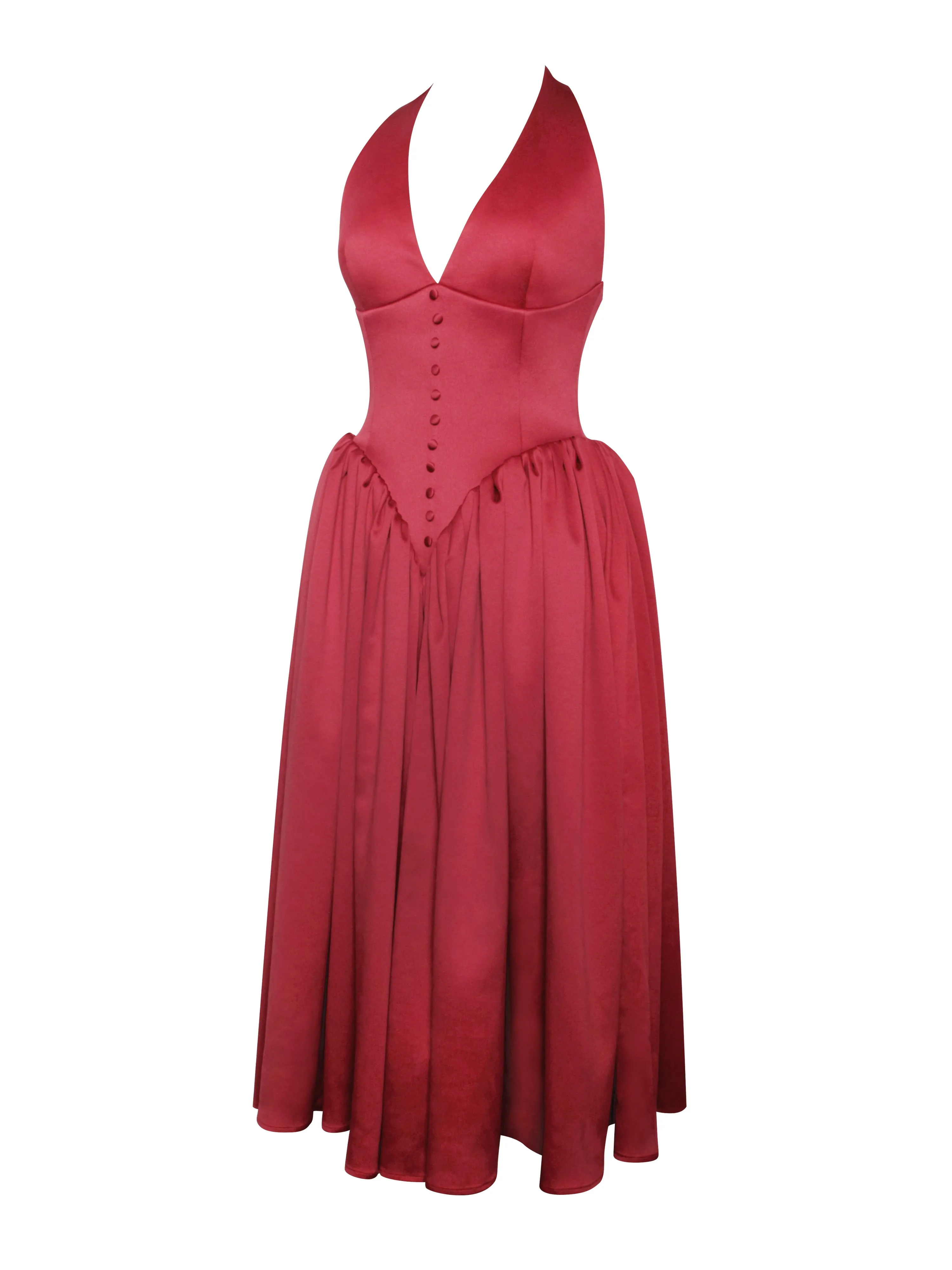 Cara Red Plunging Halter Backless Maxi Dress