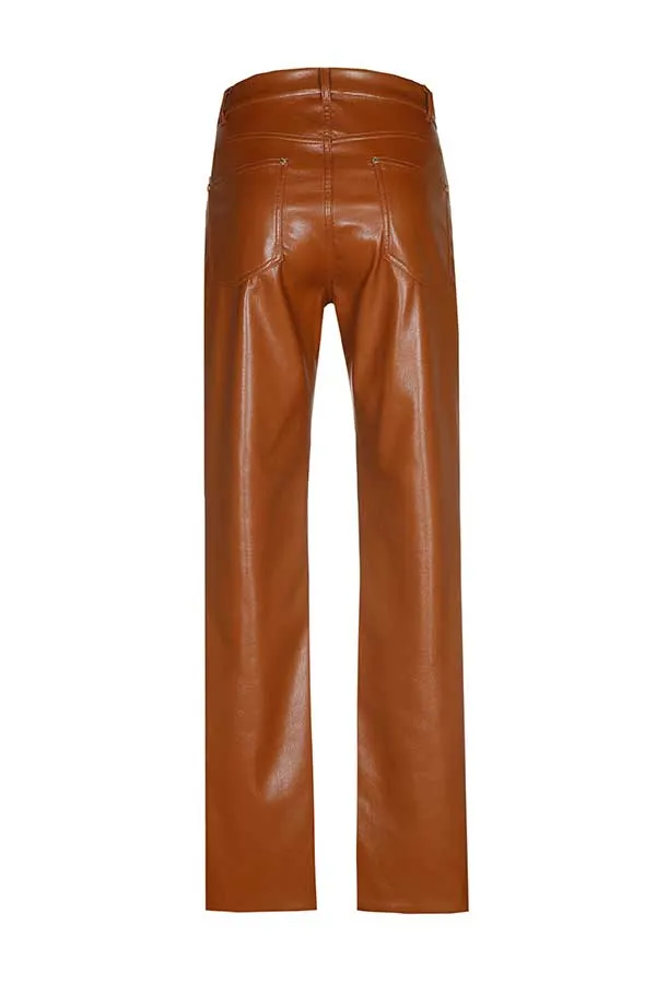 Caroline Biss CHESTNUT FAUX LEATHER STRAIGHT TROUSERS