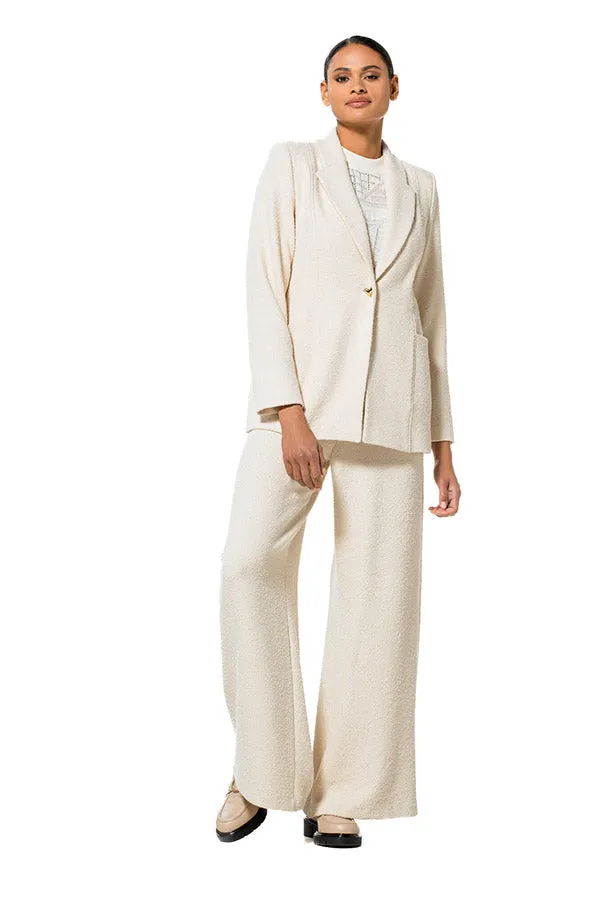 Caroline Biss CREAM LOOSE-FITTING BOUCLETTE TROUSERS