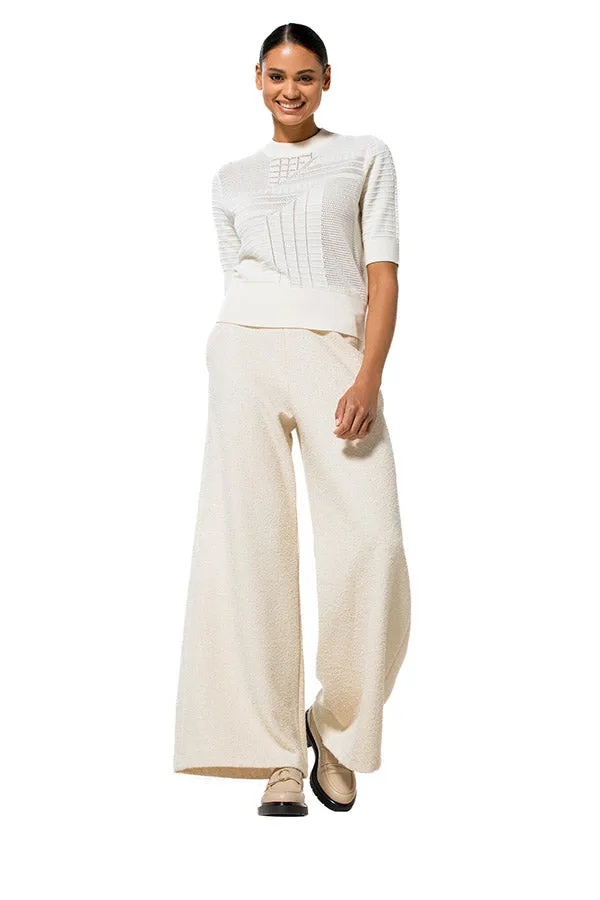 Caroline Biss CREAM LOOSE-FITTING BOUCLETTE TROUSERS