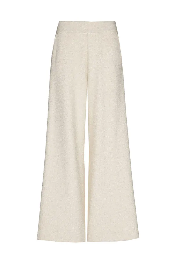 Caroline Biss CREAM LOOSE-FITTING BOUCLETTE TROUSERS