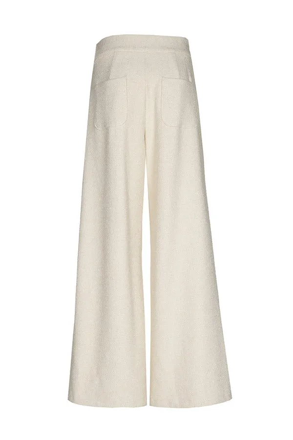 Caroline Biss CREAM LOOSE-FITTING BOUCLETTE TROUSERS