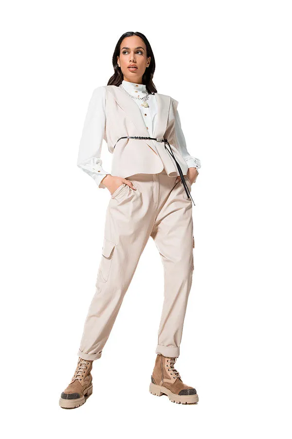 Caroline Biss GREIGE FAUX LEATHER BAGGY TROUSERS