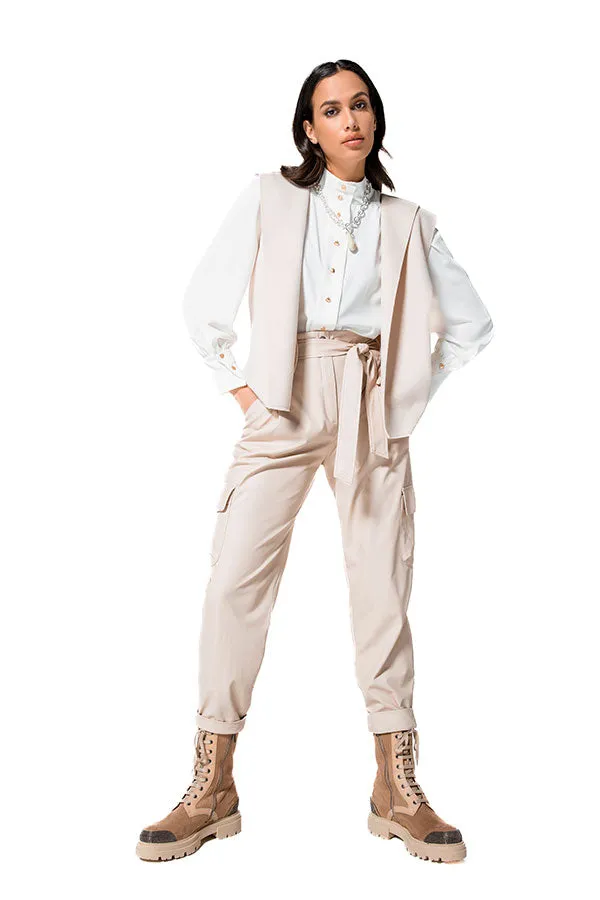 Caroline Biss GREIGE FAUX LEATHER BAGGY TROUSERS