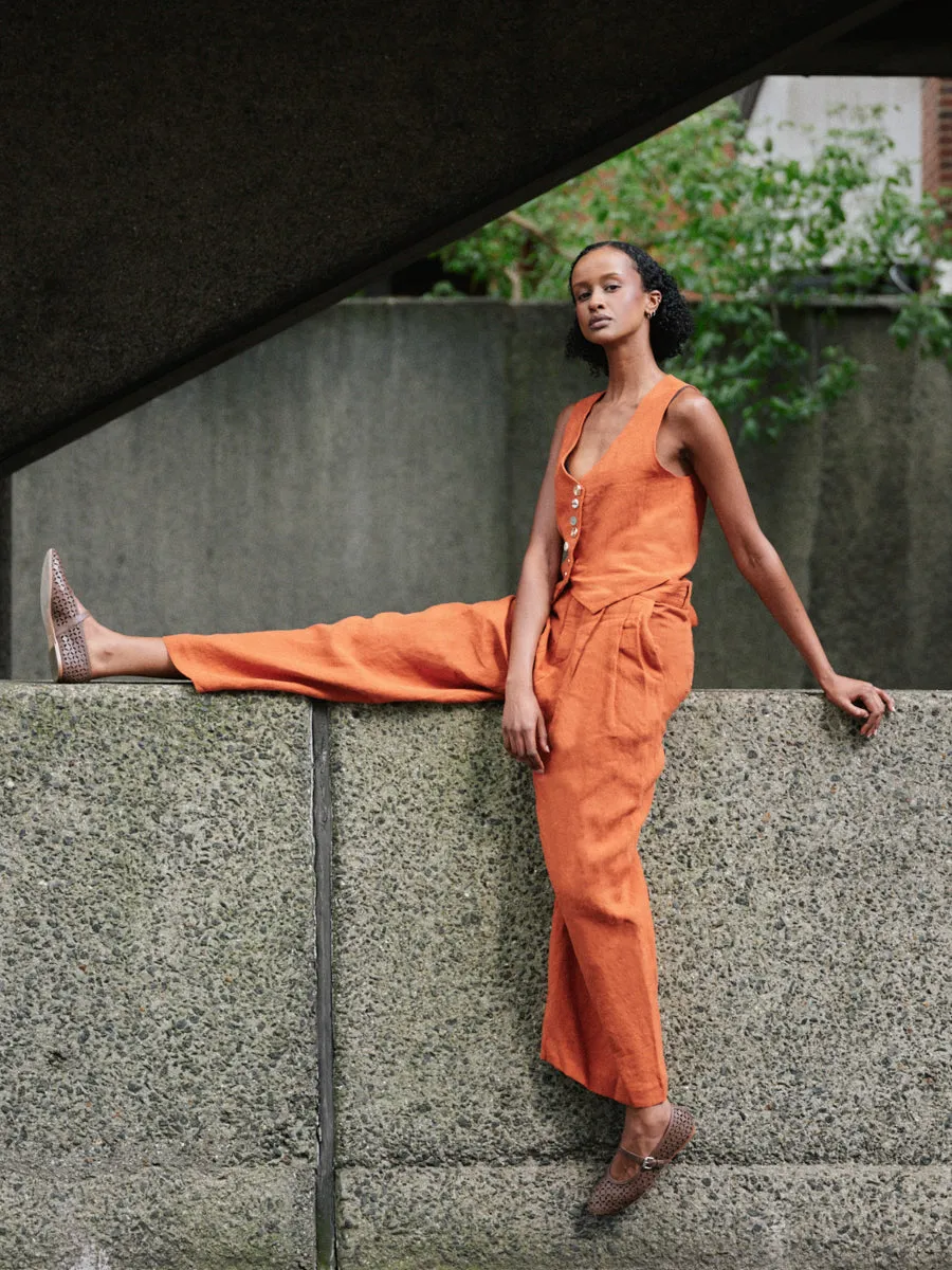 Celeste Linen Trousers in Orange