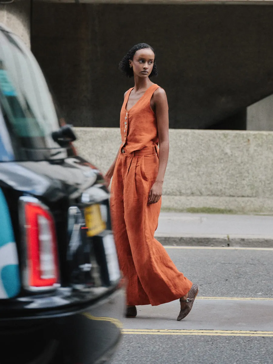 Celeste Linen Trousers in Orange