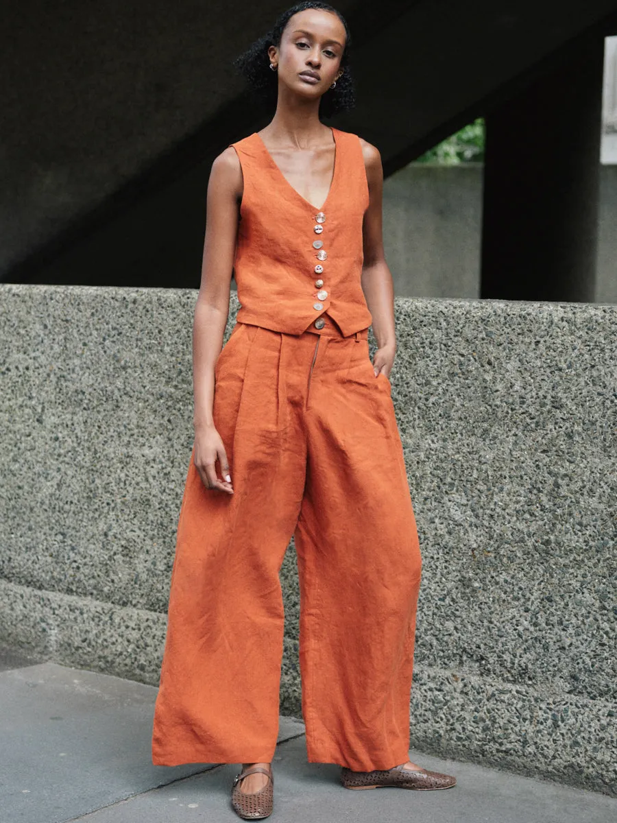 Celeste Linen Trousers in Orange