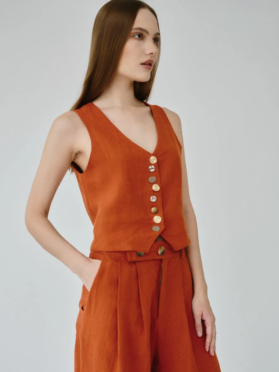 Celeste Linen Trousers in Orange