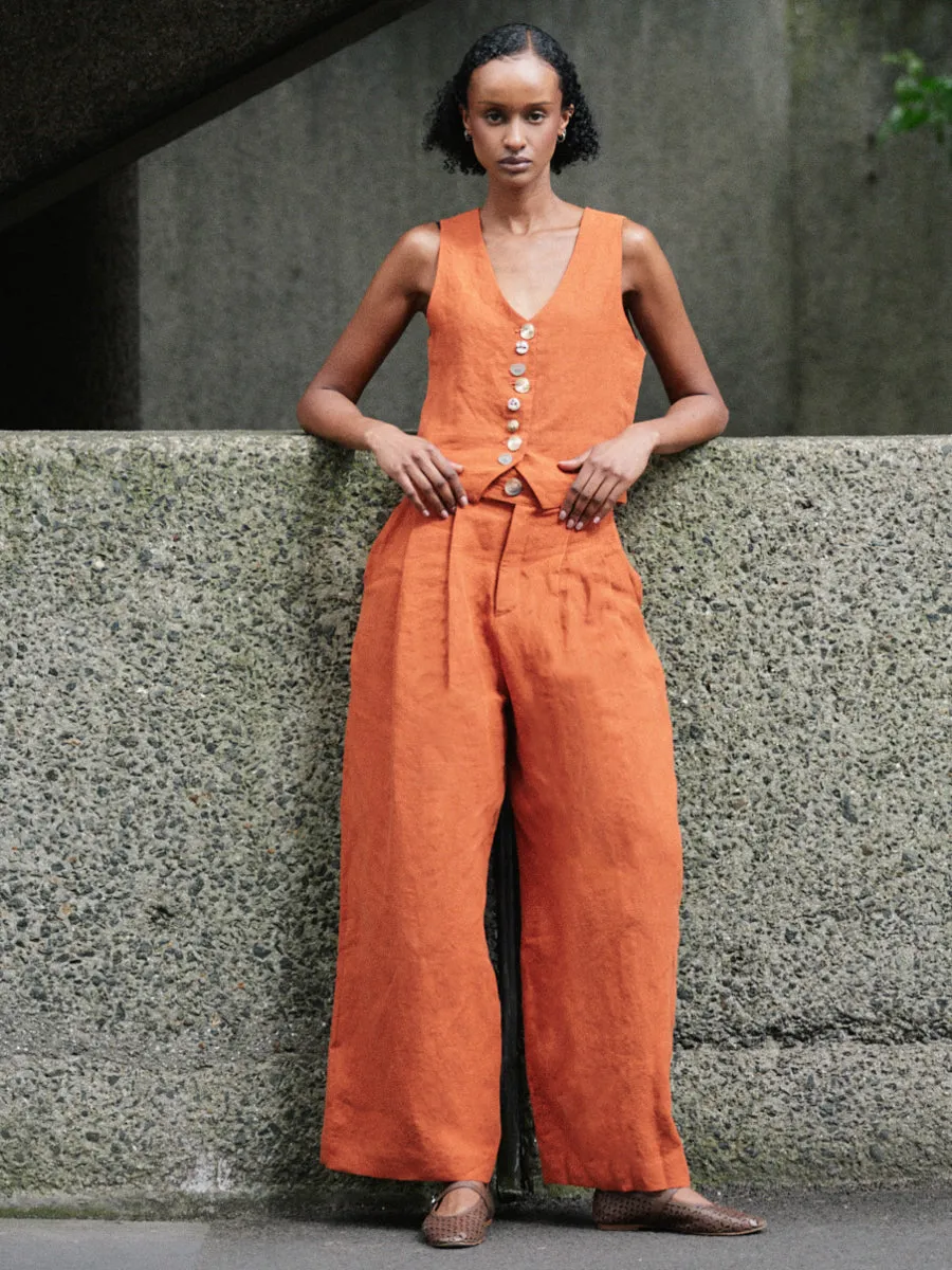 Celeste Linen Trousers in Orange