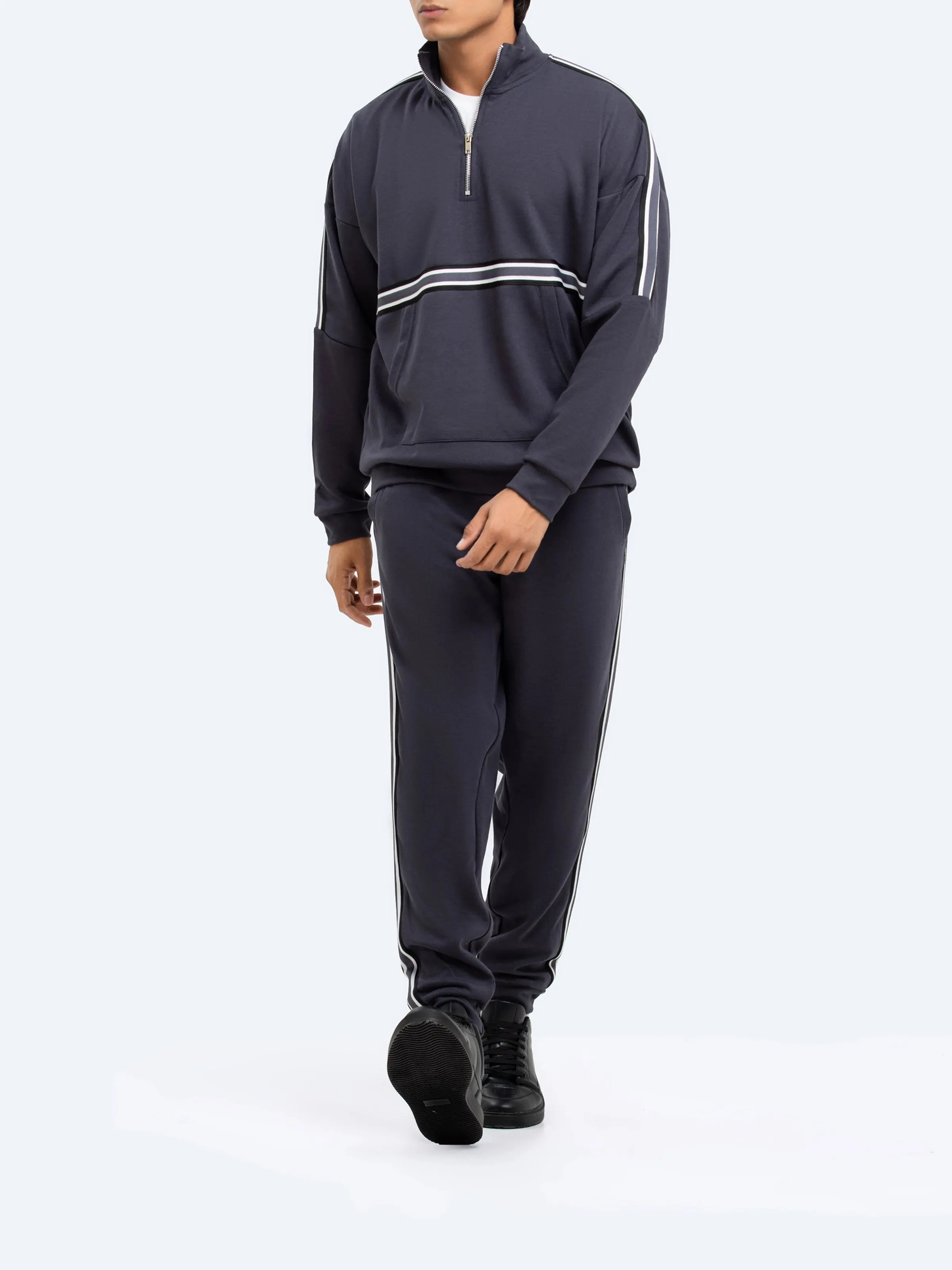 Charcoal Mock Neck Zipper Sweatshirt | Tracksuit - FMTTKS24-012