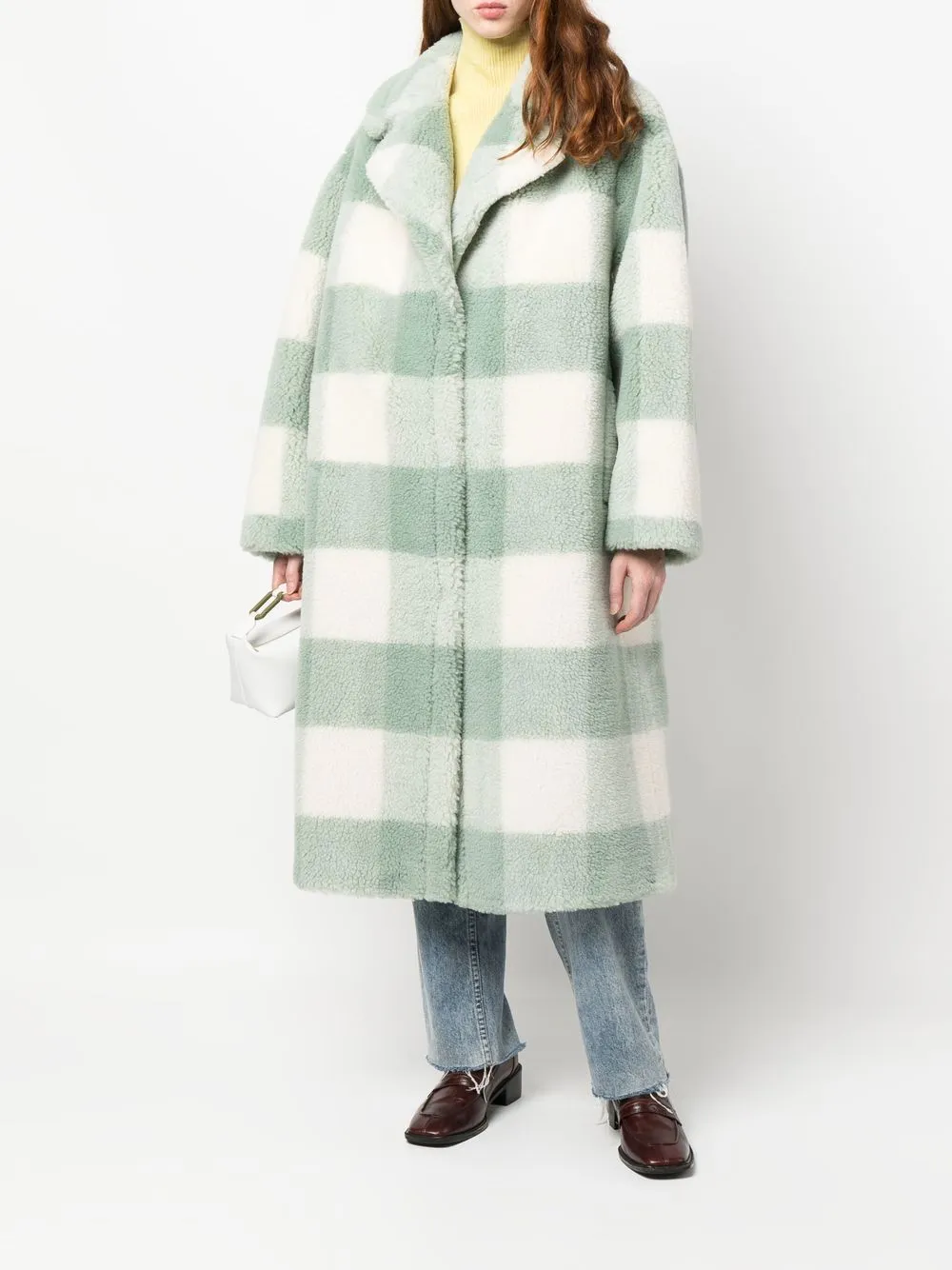 Checkered Single-Breasted Teddy Coat on Sale - White Check