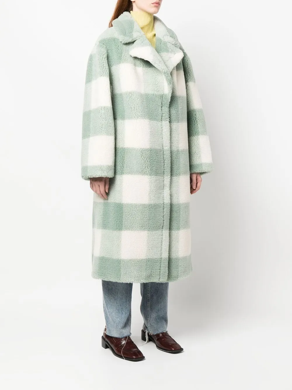 Checkered Single-Breasted Teddy Coat on Sale - White Check