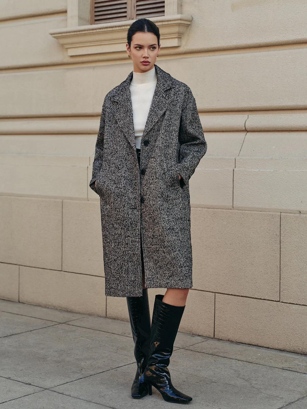 Chevron Pockets Long Coat