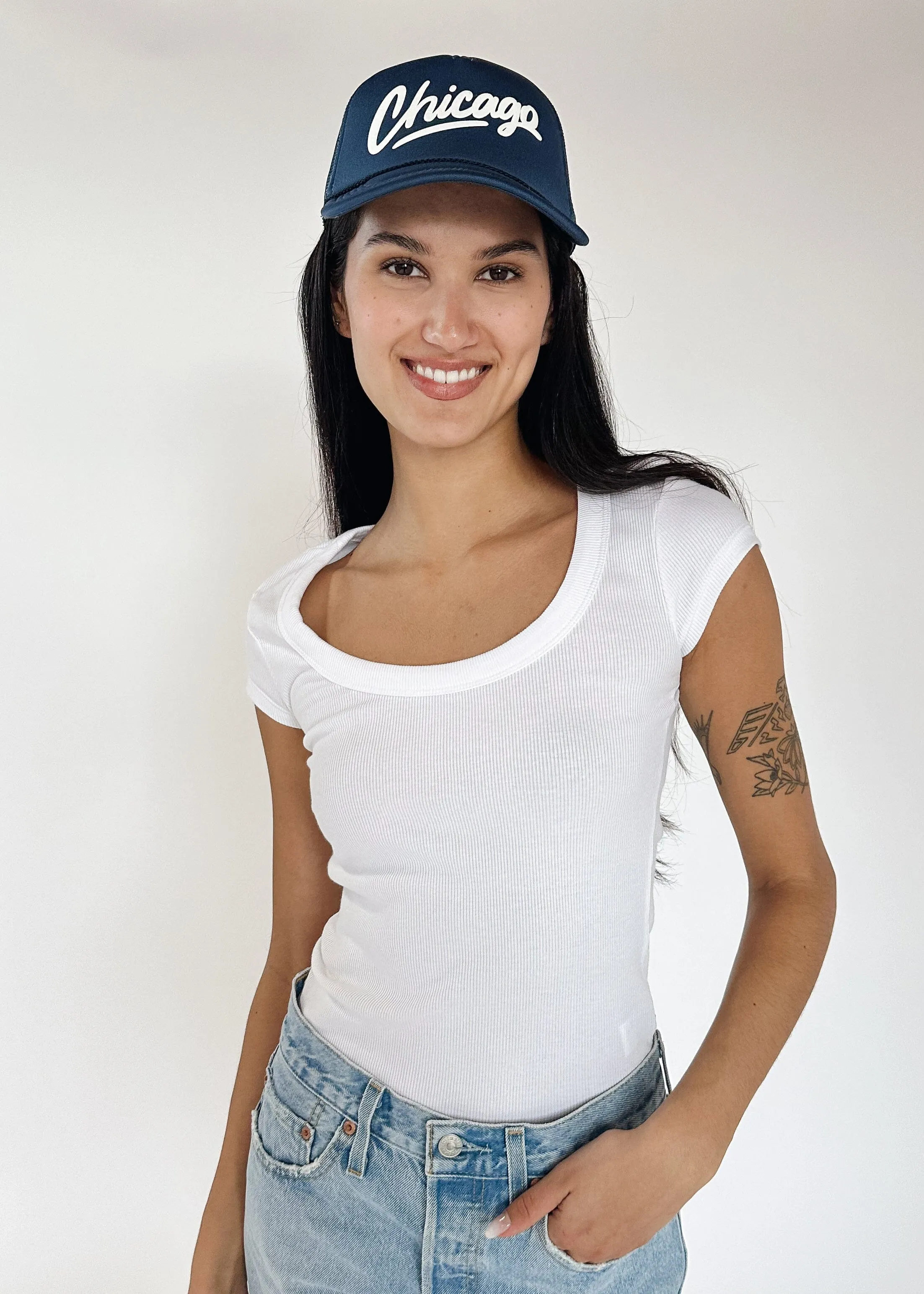 Chicago Script Trucker Hat - Navy