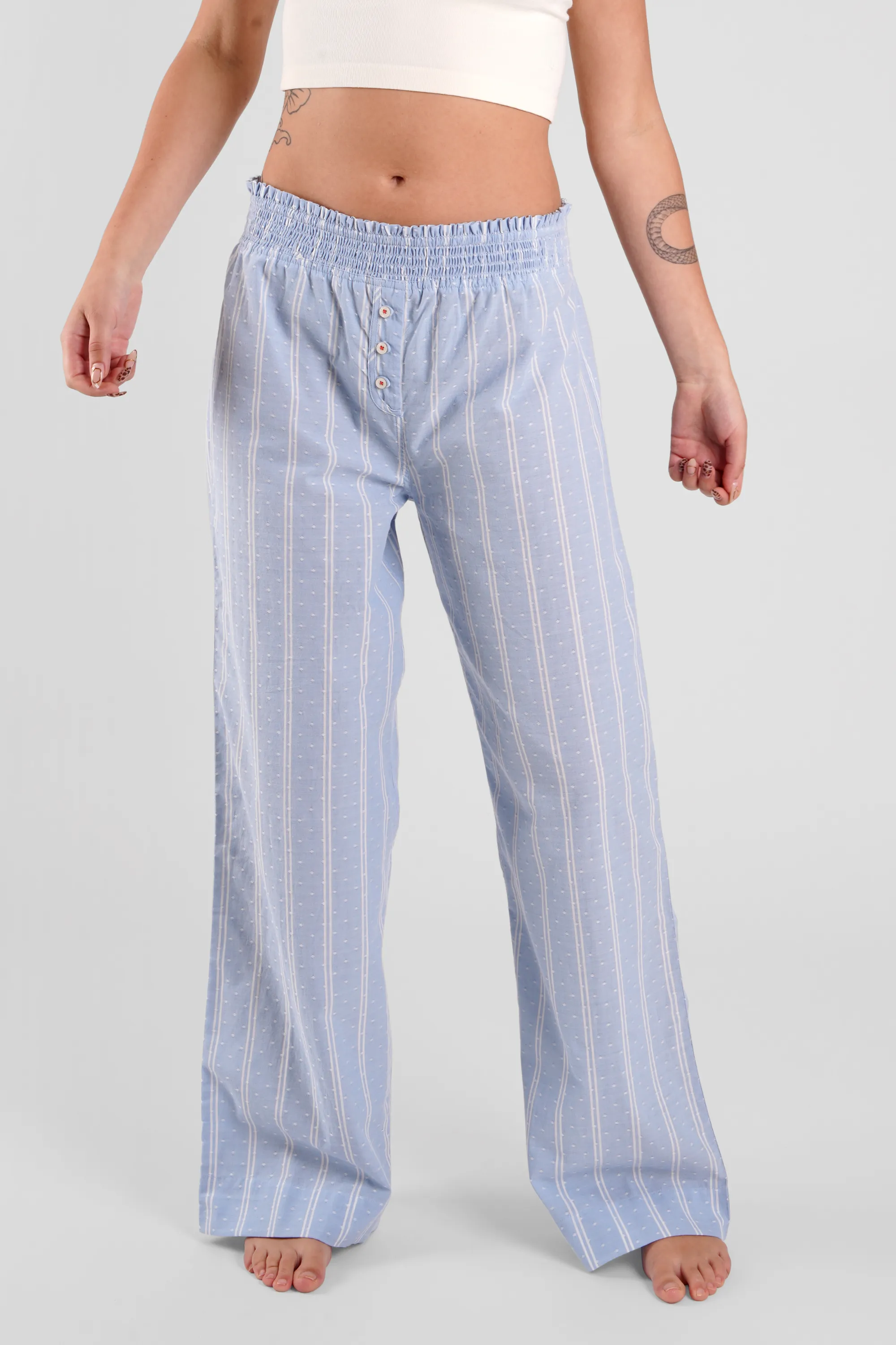 Chicory beach stripe ethical-cotton pyjama trousers - Mountain Blue