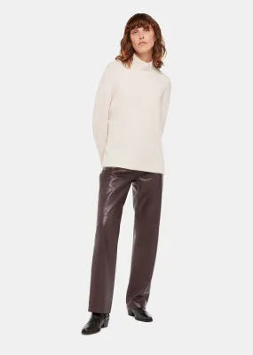 Chocolate Flat Front Leather Trousers