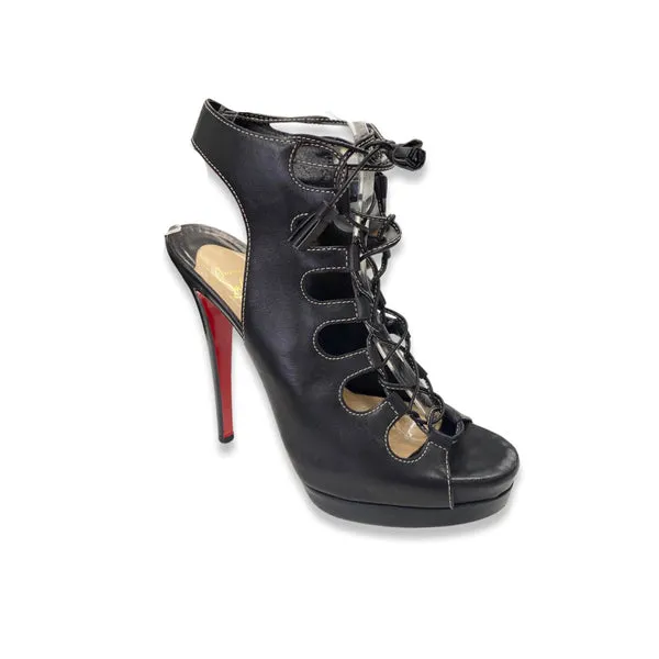 CHRISTIAN LOUBOUTIN black open toe leather sandal heels