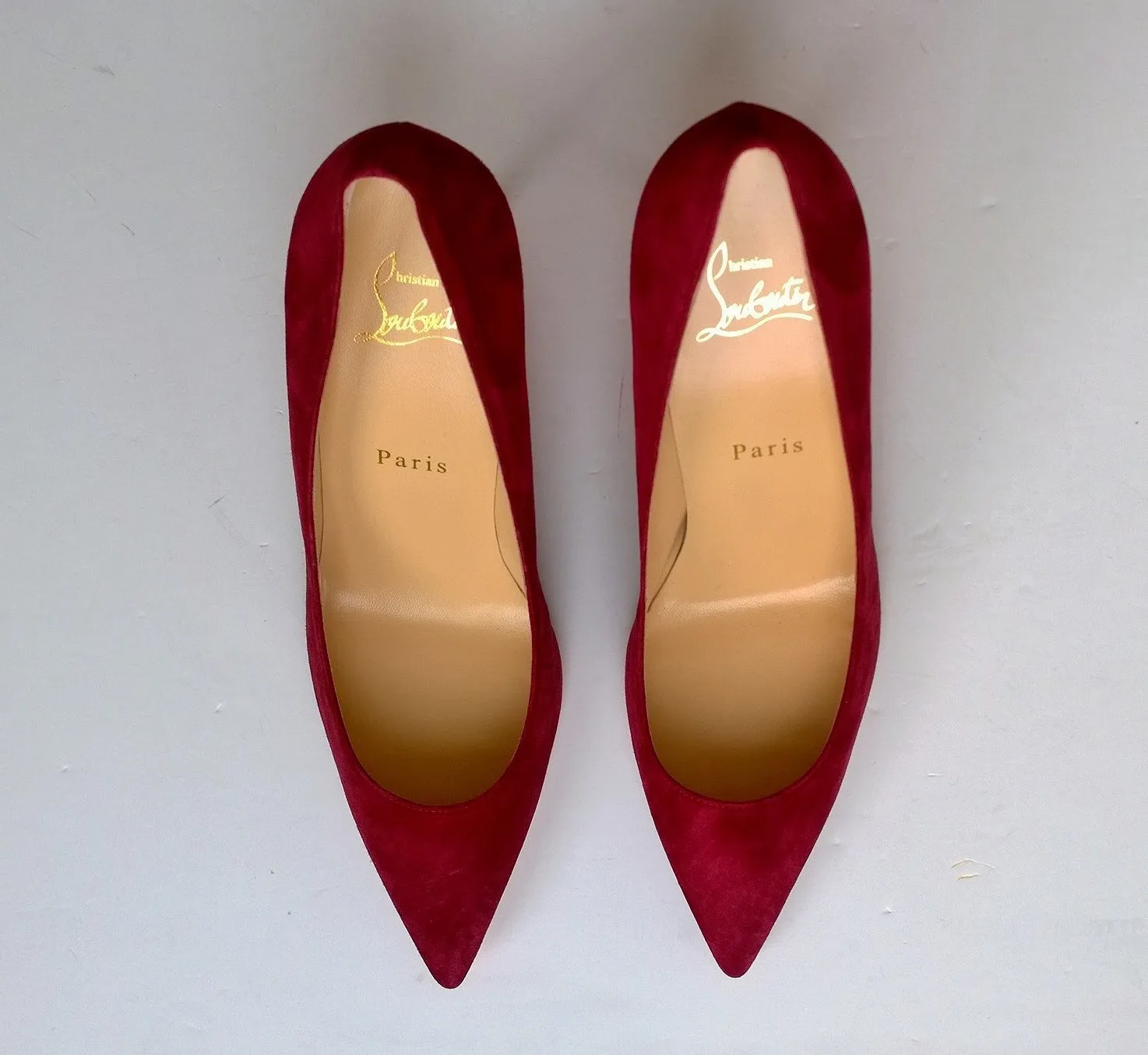 Christian Louboutin Kate 85 Crimson Suede Heels Dark Red Opera