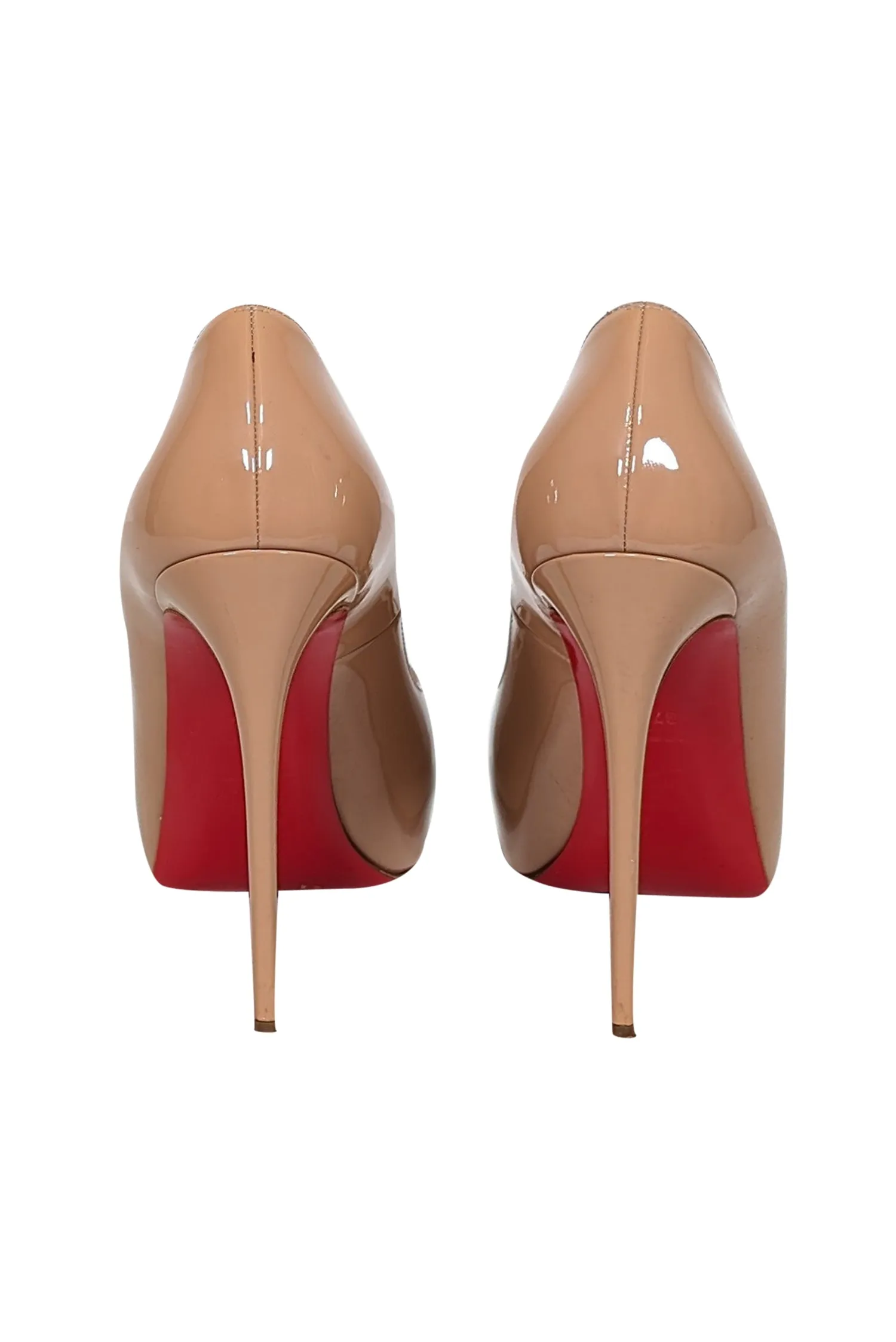 Christian Louboutin - Nude Patent Leather Peep Toe Heels Sz 7.5