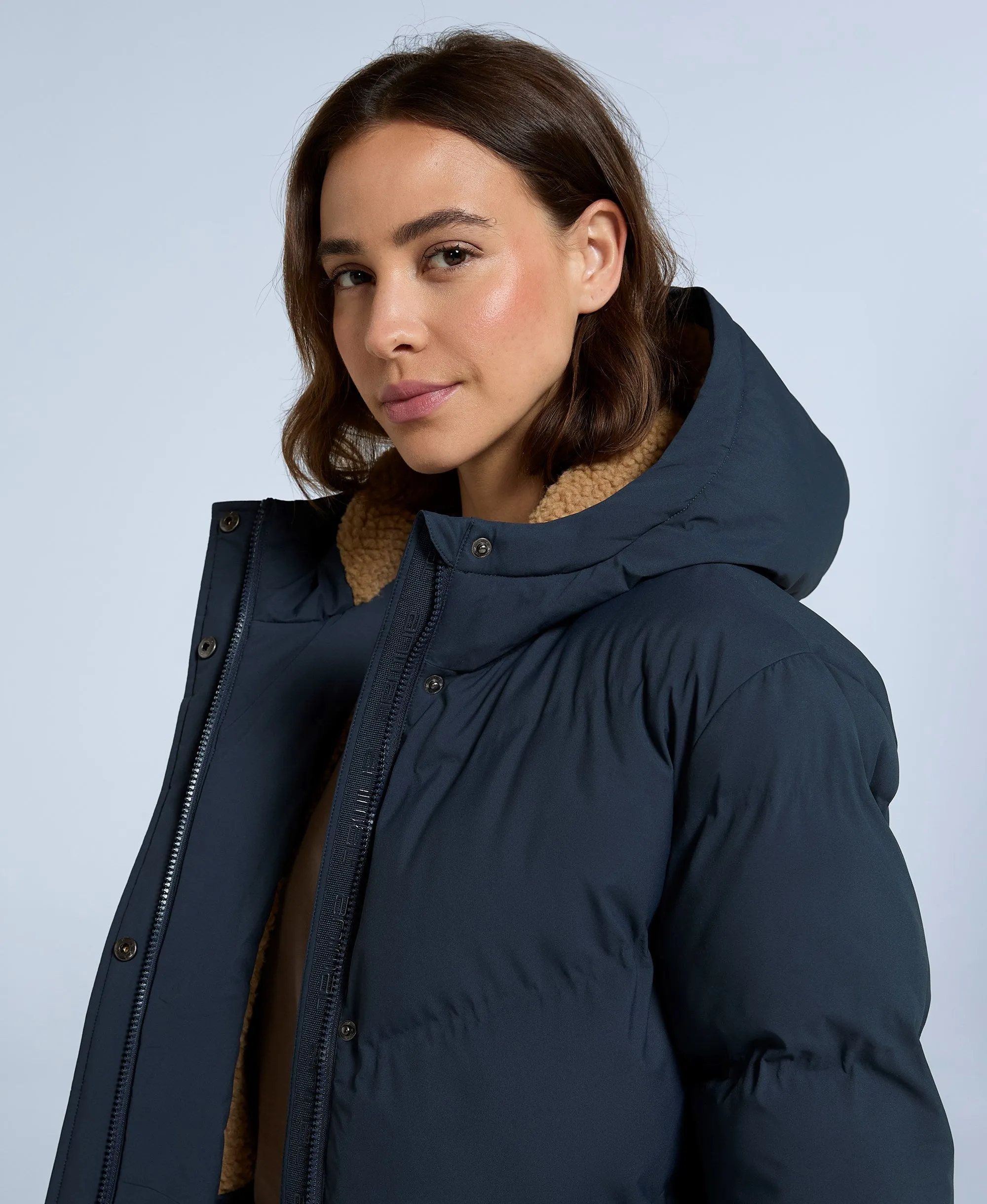 Cocoon Womens Borg Lined Padded Coat - Navy