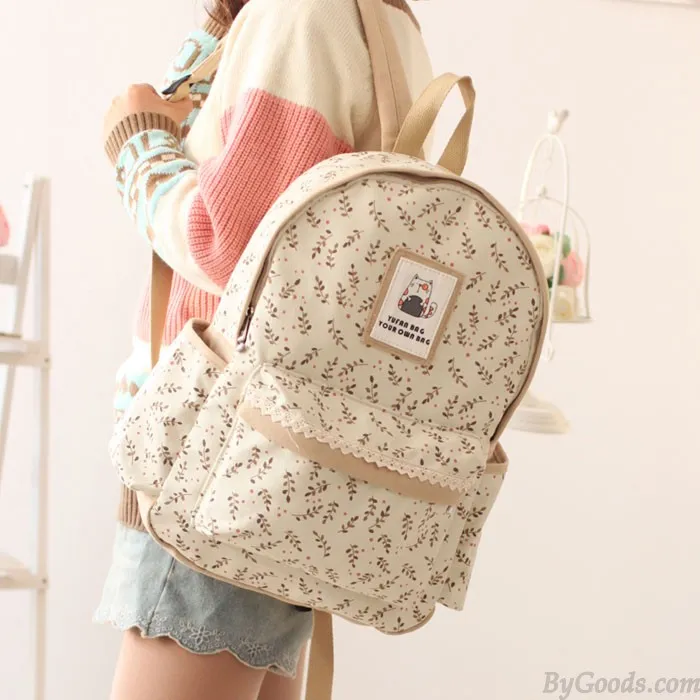 College Backpacks With Fresh Floral Pastoral Leaf Design