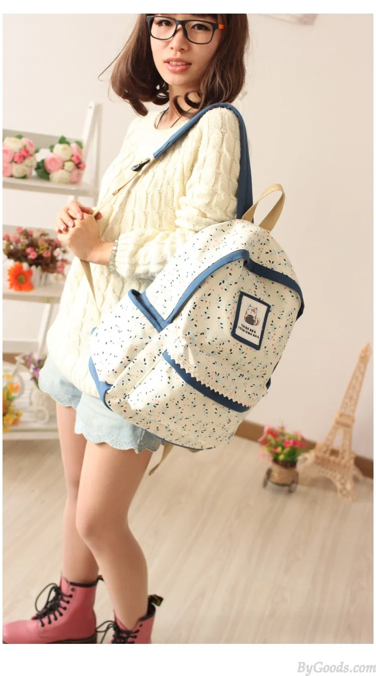 College Backpacks With Fresh Floral Pastoral Leaf Design