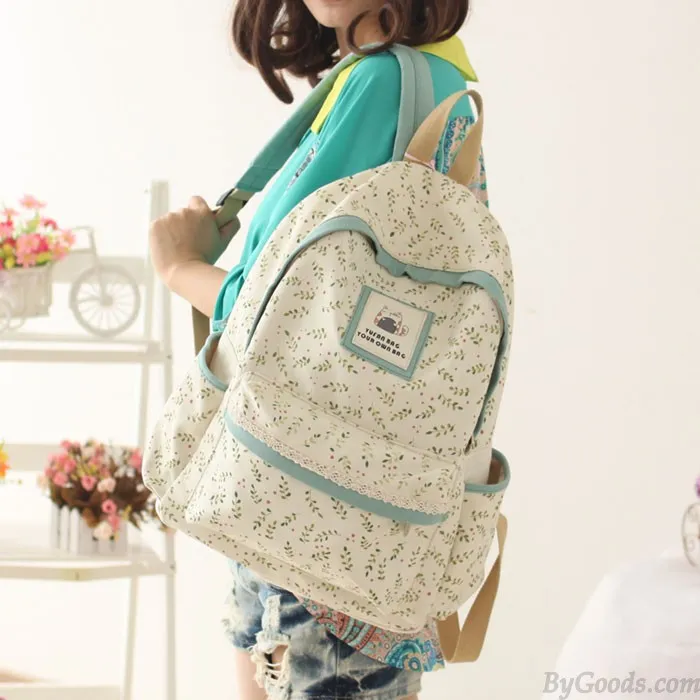 College Backpacks With Fresh Floral Pastoral Leaf Design