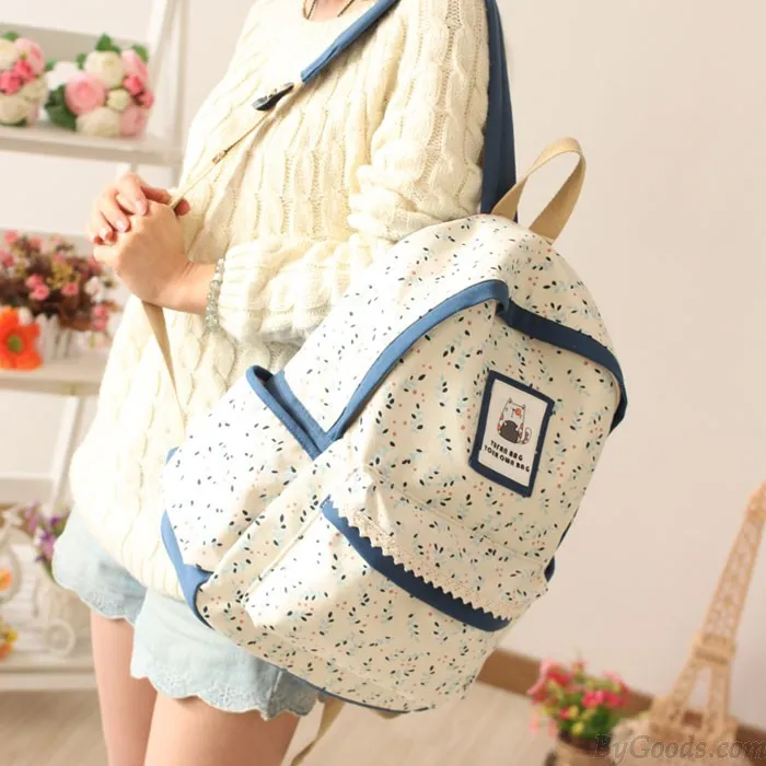 College Backpacks With Fresh Floral Pastoral Leaf Design