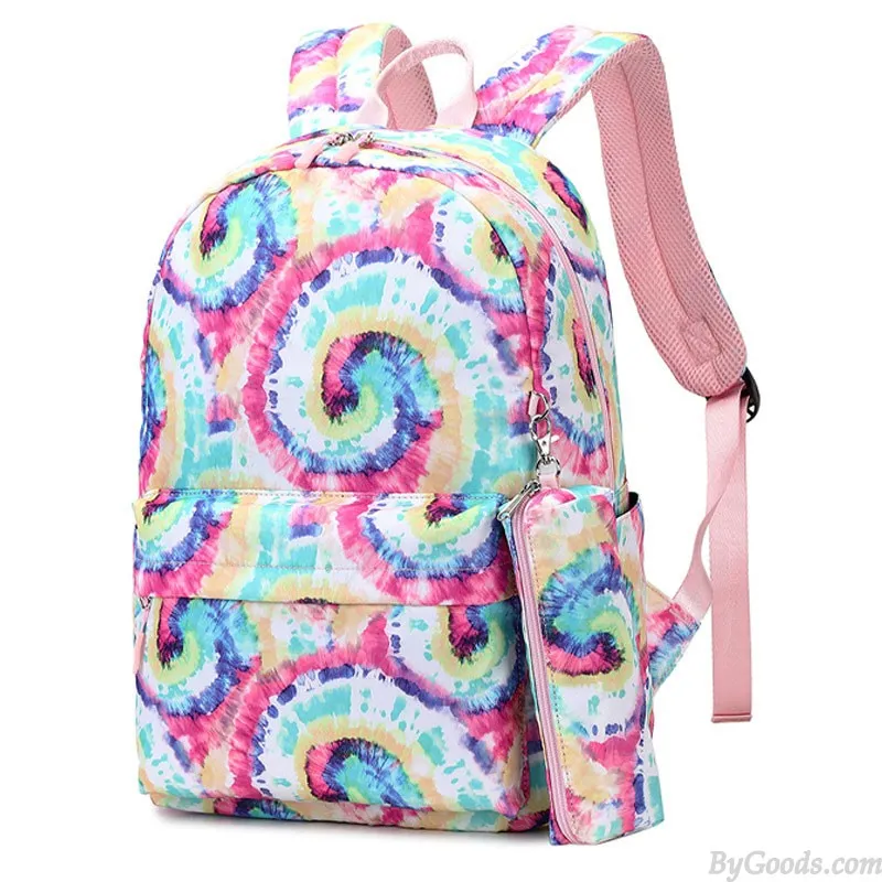 Colorful Spiral Swirl Print Backpack Set for Teen Girls - Lightweight, Waterproof, Middle School Student Bookbag with Lunch Tote