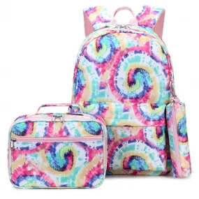 Colorful Spiral Swirl Print Backpack Set for Teen Girls - Lightweight, Waterproof, Middle School Student Bookbag with Lunch Tote