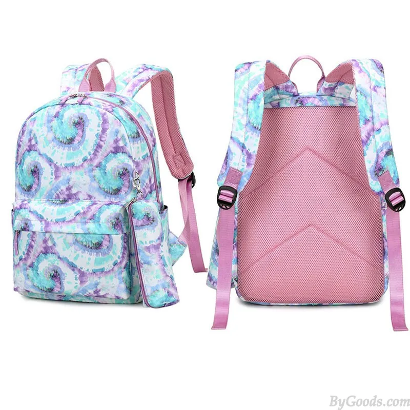 Colorful Spiral Swirl Print Backpack Set for Teen Girls - Lightweight, Waterproof, Middle School Student Bookbag with Lunch Tote