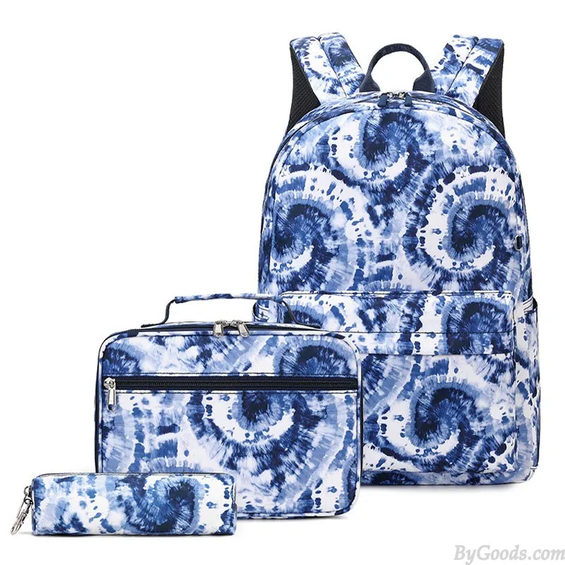 Colorful Spiral Swirl Print Backpack Set for Teen Girls - Lightweight, Waterproof, Middle School Student Bookbag with Lunch Tote