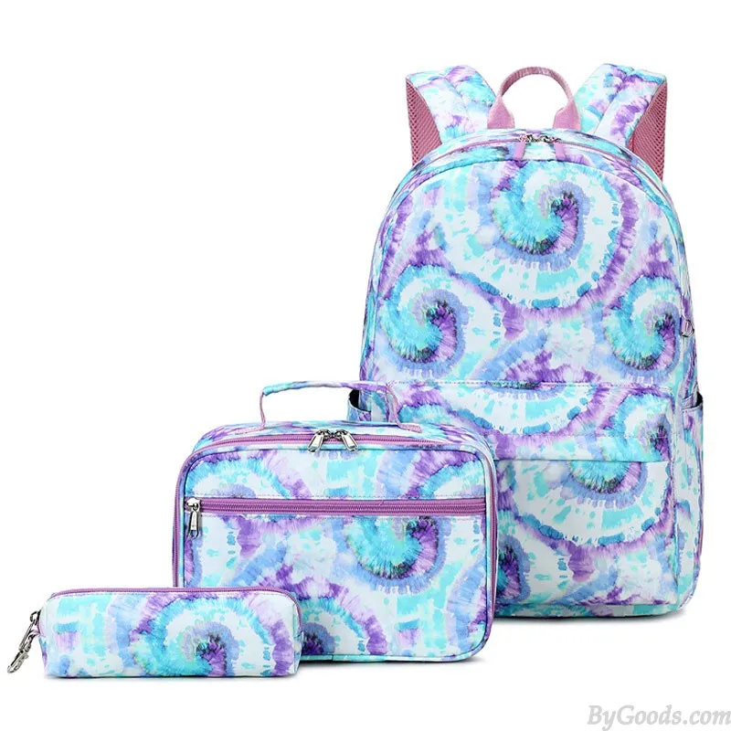 Colorful Spiral Swirl Print Backpack Set for Teen Girls - Lightweight, Waterproof, Middle School Student Bookbag with Lunch Tote