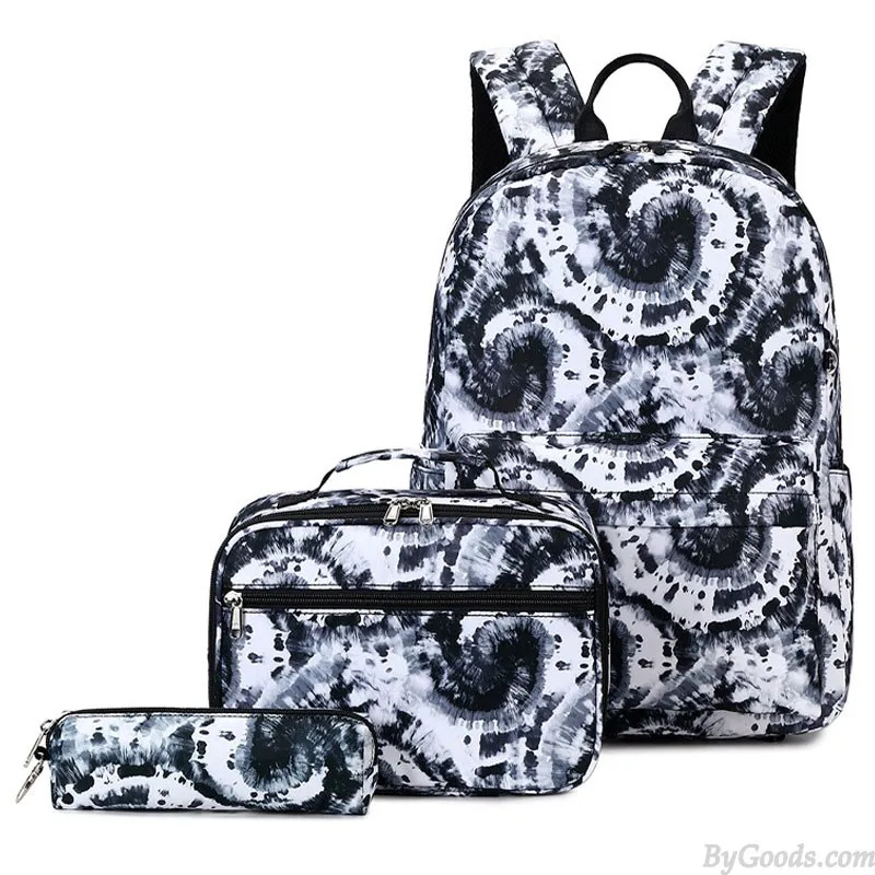 Colorful Spiral Swirl Print Backpack Set for Teen Girls - Lightweight, Waterproof, Middle School Student Bookbag with Lunch Tote