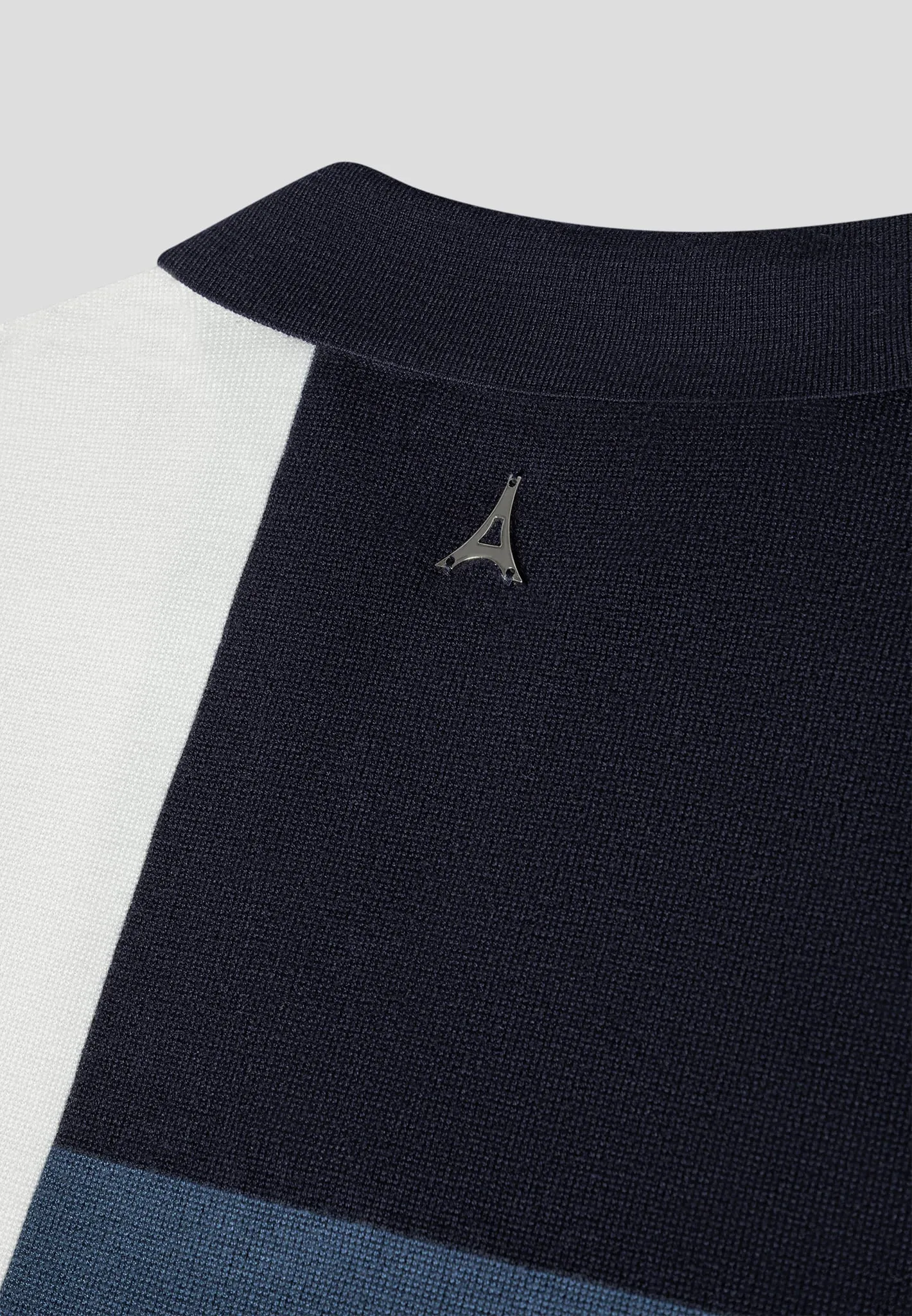 Colour Block Knit Revere Polo Top - Navy/Steel Blue