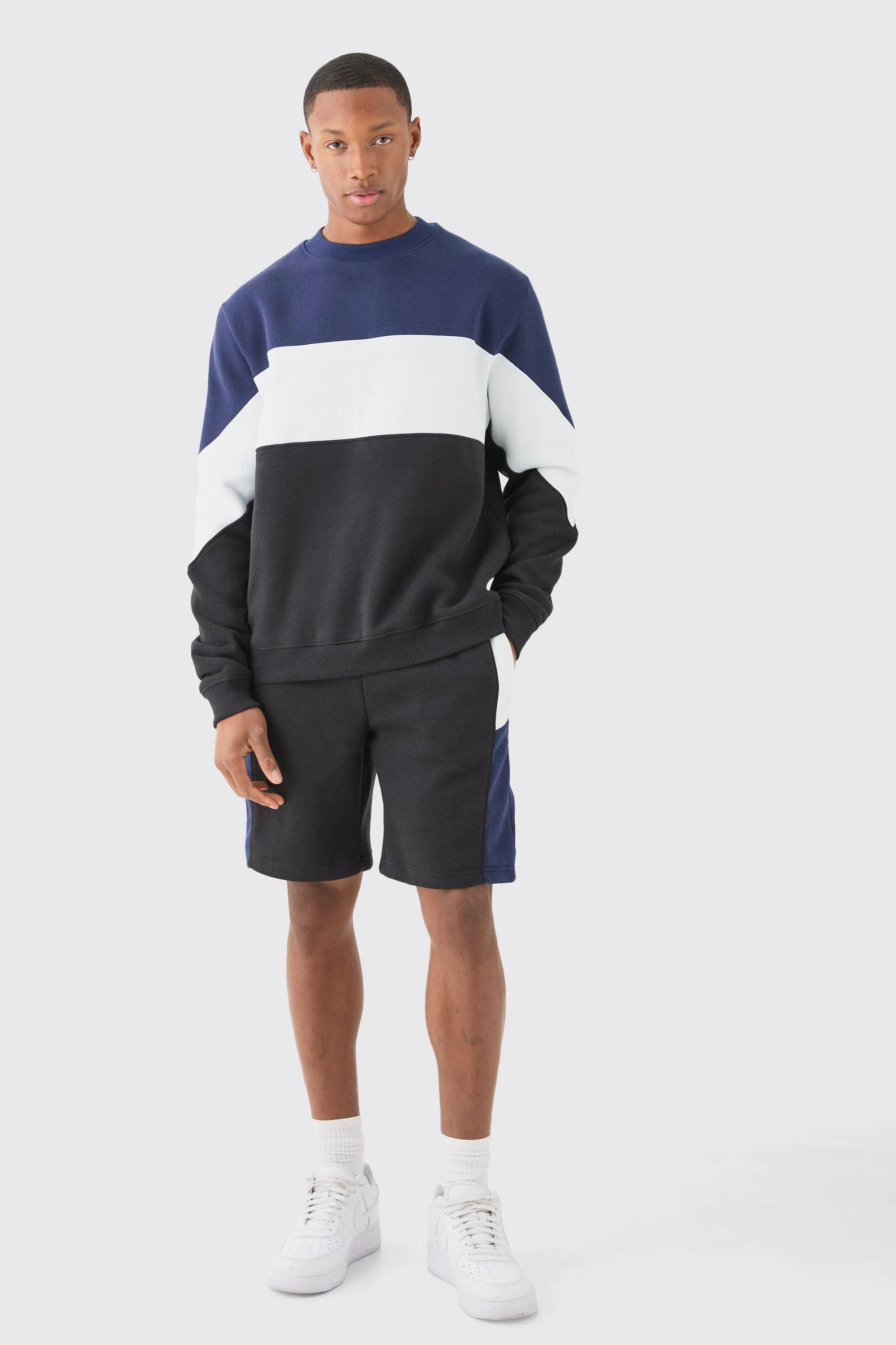 Colour Block Sweatshirt Short Tracksuit | boohooMAN UK